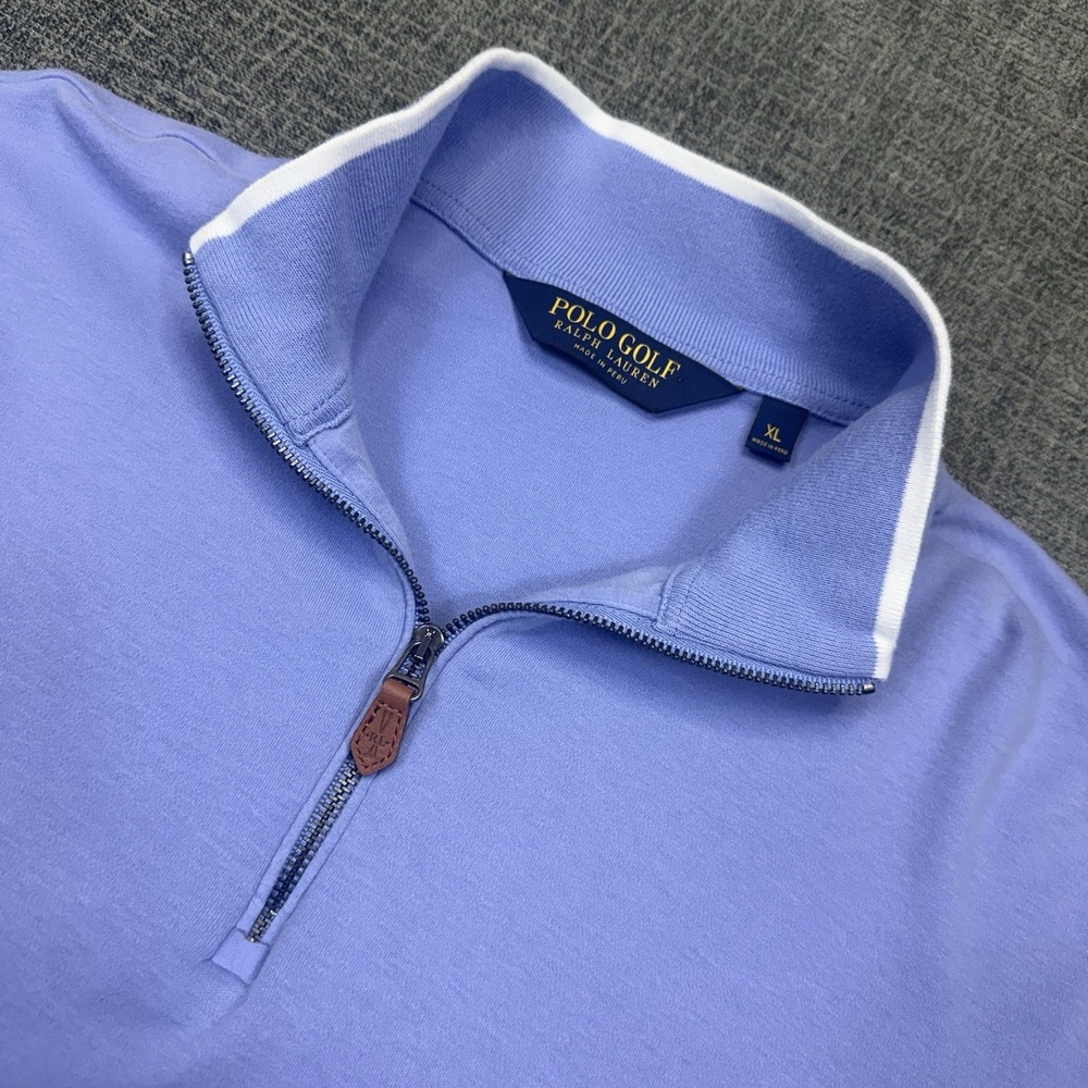 Polo Golf Ralph Lauren Sweater Mens XL Light Blue Purple 1/4 Zip Pullover‎